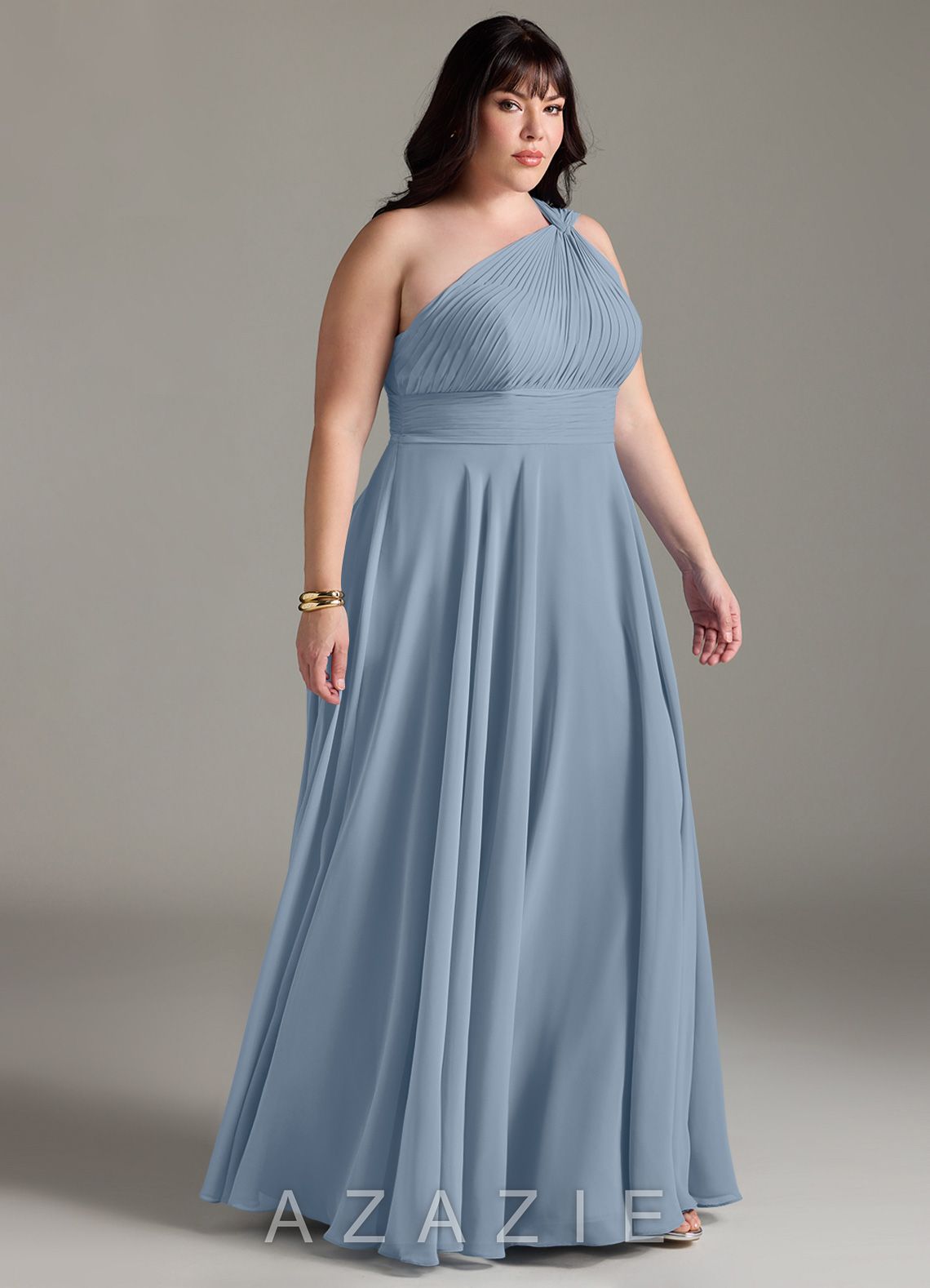 Azazie Charlize Dusty Blue A-Line One Shoulder Chiffon Dress dusty_blue