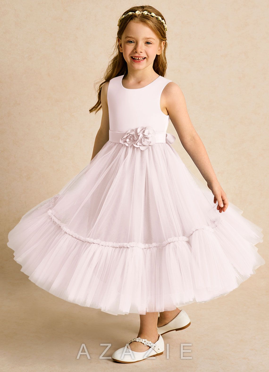 Azazie Miracle Blushing Pink A-Line Bow Matte Satin Dress blushing_pink