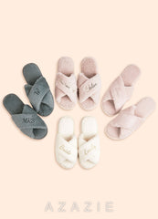 Personalized Bridesmaid Fluffy Cross Slippers  white