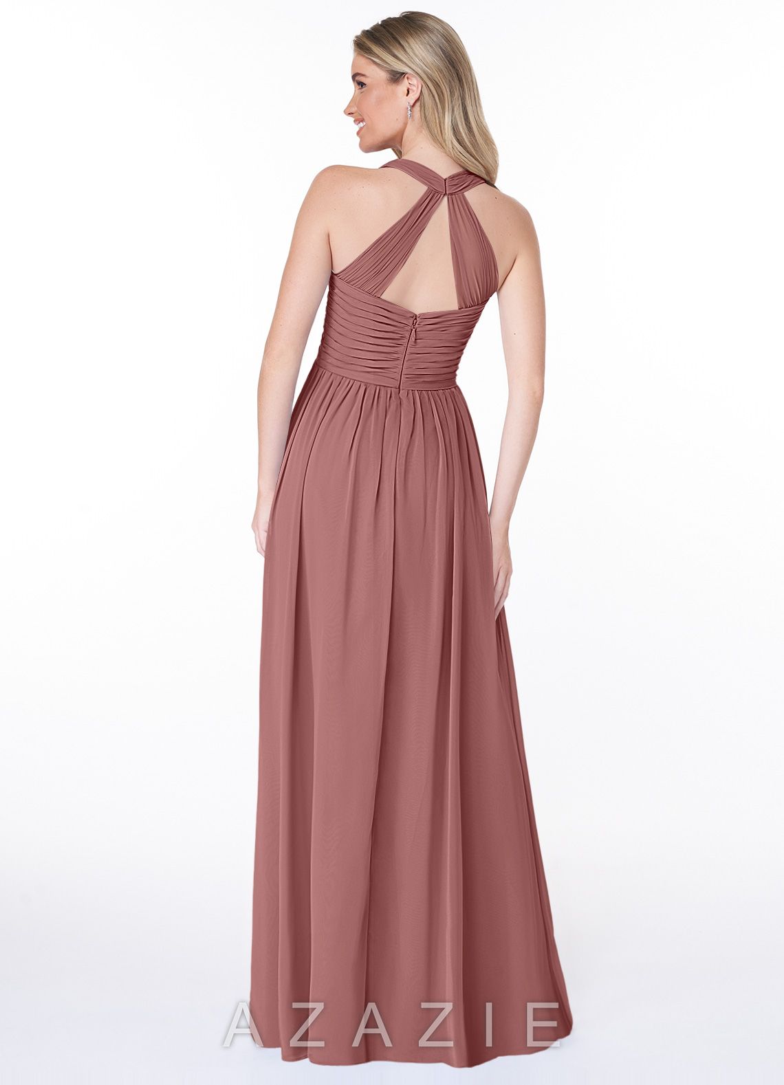 Azazie Jaclyn Desert Rose A-Line Pleated Chiffon Dress desert_rose