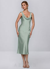 Inez Agave Green Cowl Satin Tie-Back Midi Dress