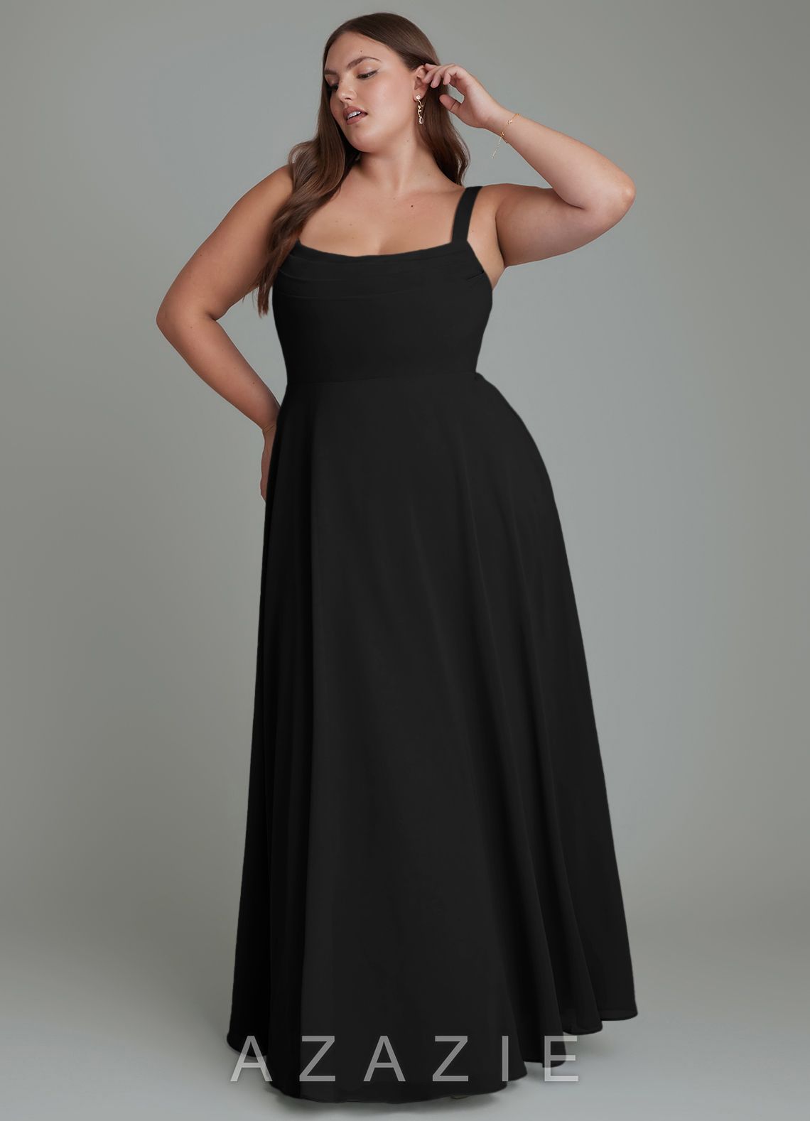 Azazie Shaude Black A-Line Pleated Chiffon Dress black
