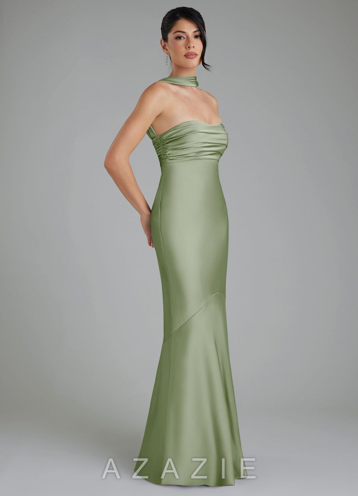 Azazie Marryn Dusty Sage Mermaid Sweetheart Neckline Stretch Satin Dress dusty_sage