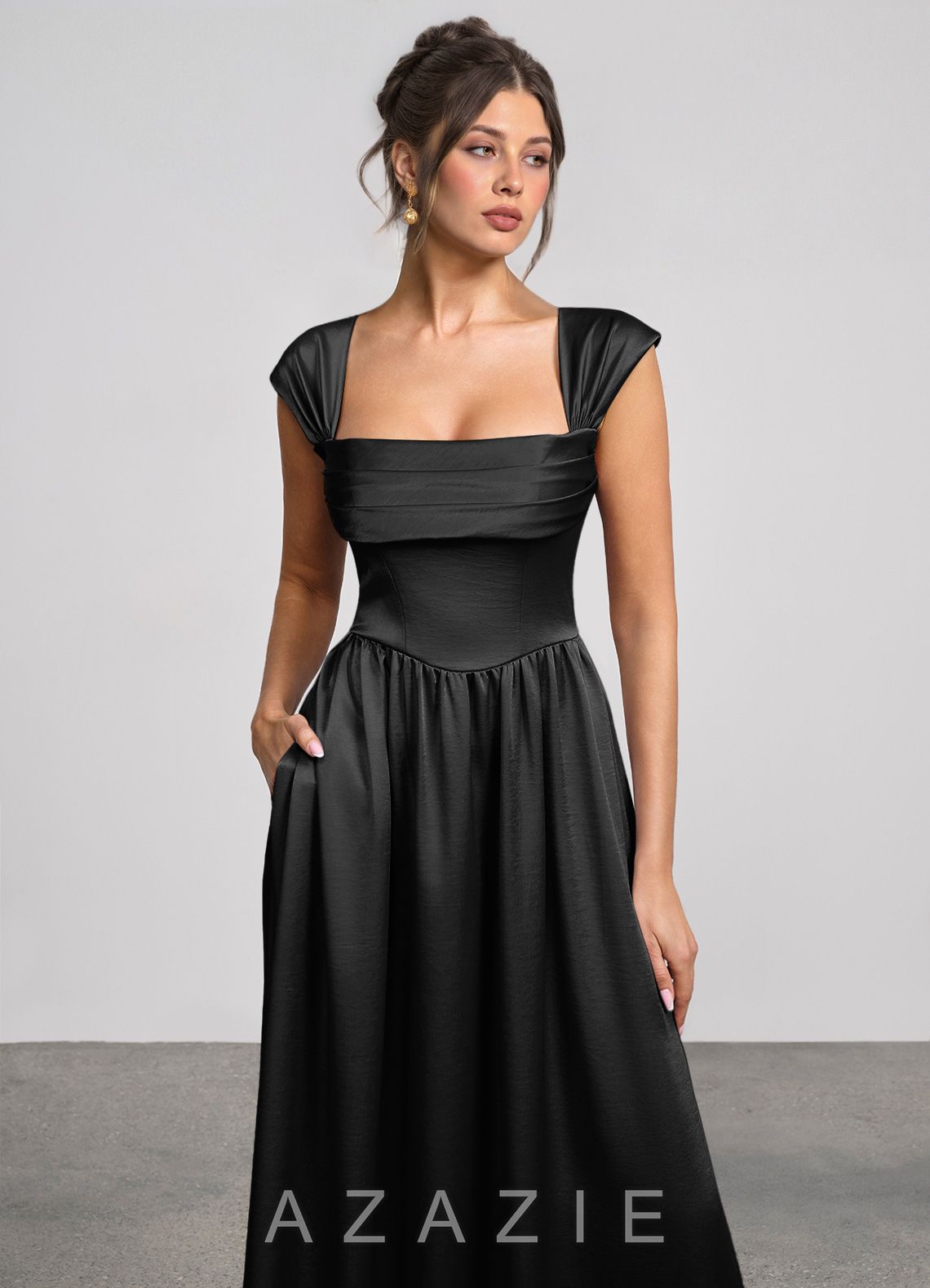 Odette {color} Luminous Satin Maxi Dress  black