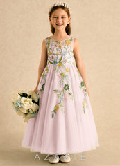 Azazie Tylie Blushing Pink Ball-Gown Pleated Tulle Dress