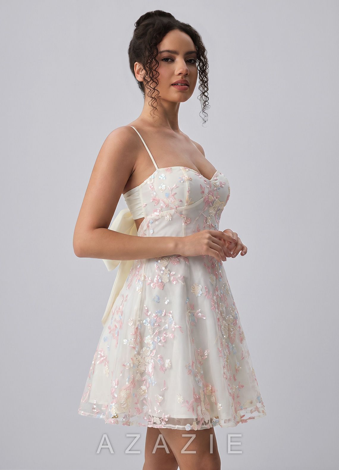 Laurence White Sequin Bow-Back A-Line Mini Dress