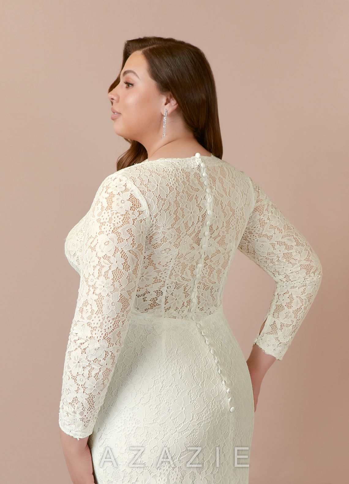 Azazie Indie Wedding Dress Cream Sheath V-Neck Tulle Dress cream