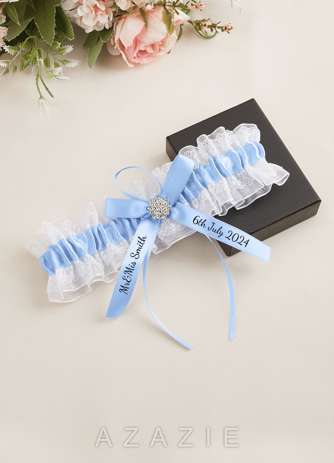 Personalized Lace Blue Wedding Garter
