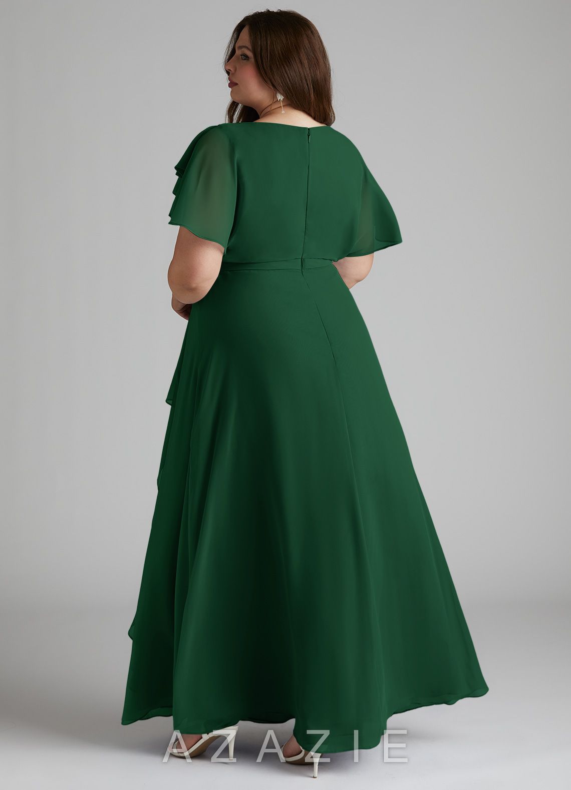 Azazie Aaliyah A-Line Scoop Pleated Chiffon Floor-Length Dress dark_green