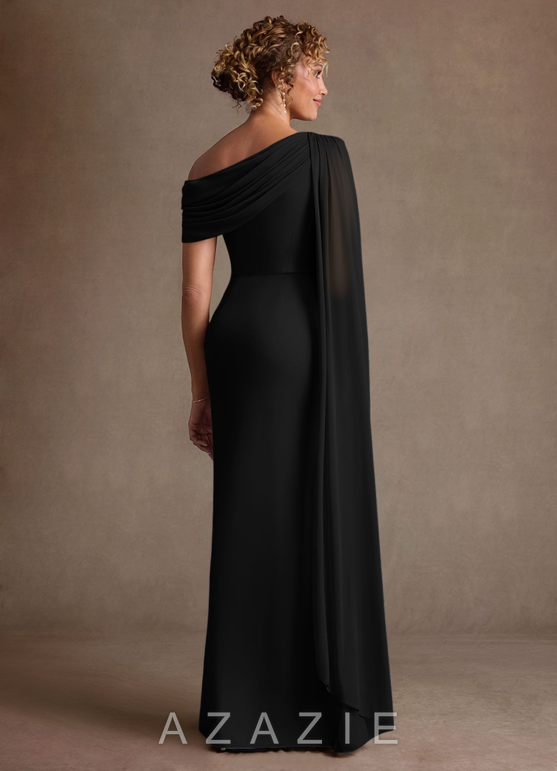 Azazie Bassi Black Mermaid Off the Shoulder Mesh Dress black