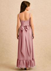 Azazie Maisie Girls Formal Dusty Rose A-Line Ruched Stretch Satin Dress dusty_rose
