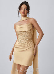 Irene Champagne Satin Sequin Lace-Up Mini Dress