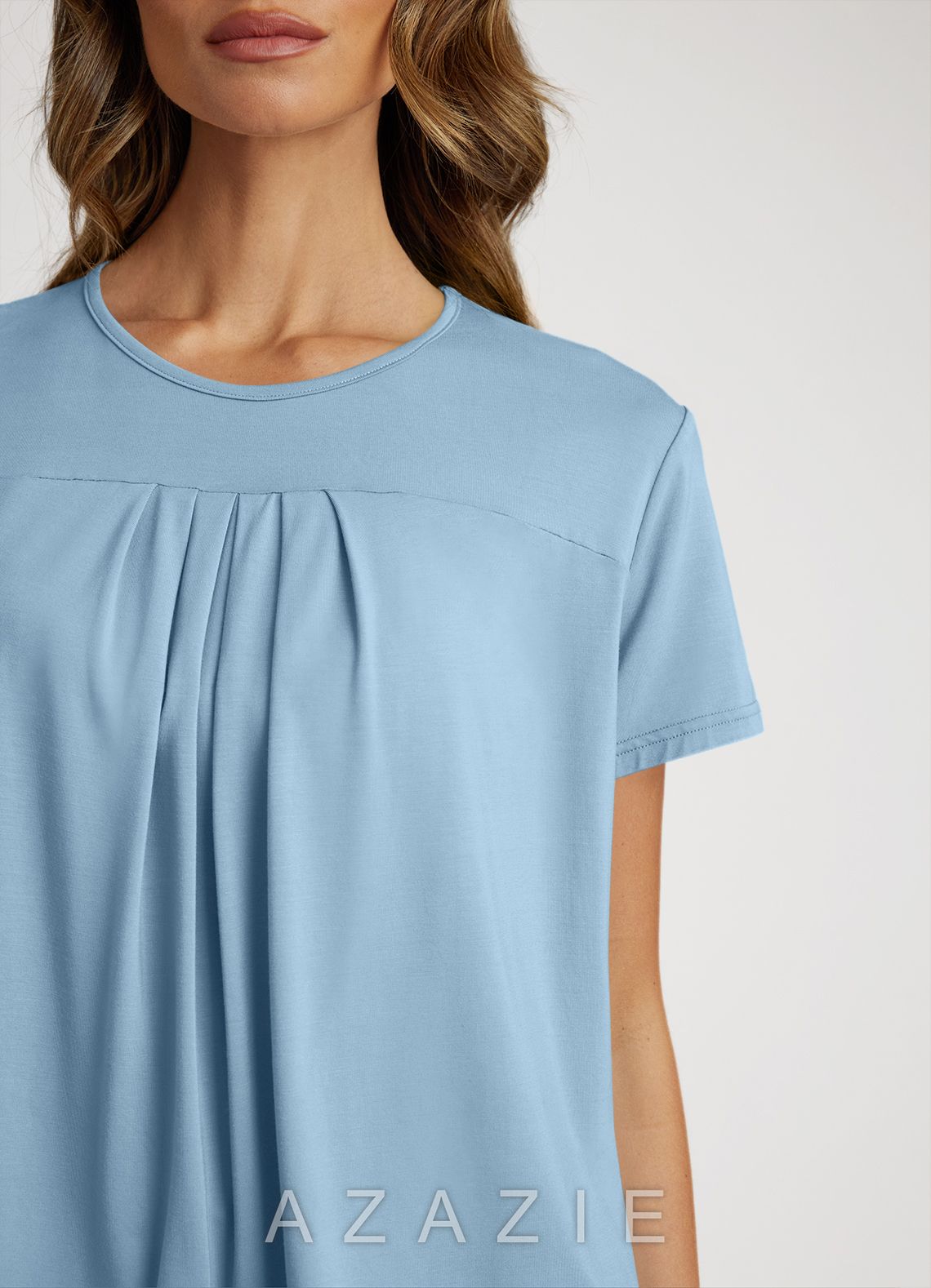 Bamboo Fiber Pleated T-Shirt and Pants Pajama Set  sky_blue