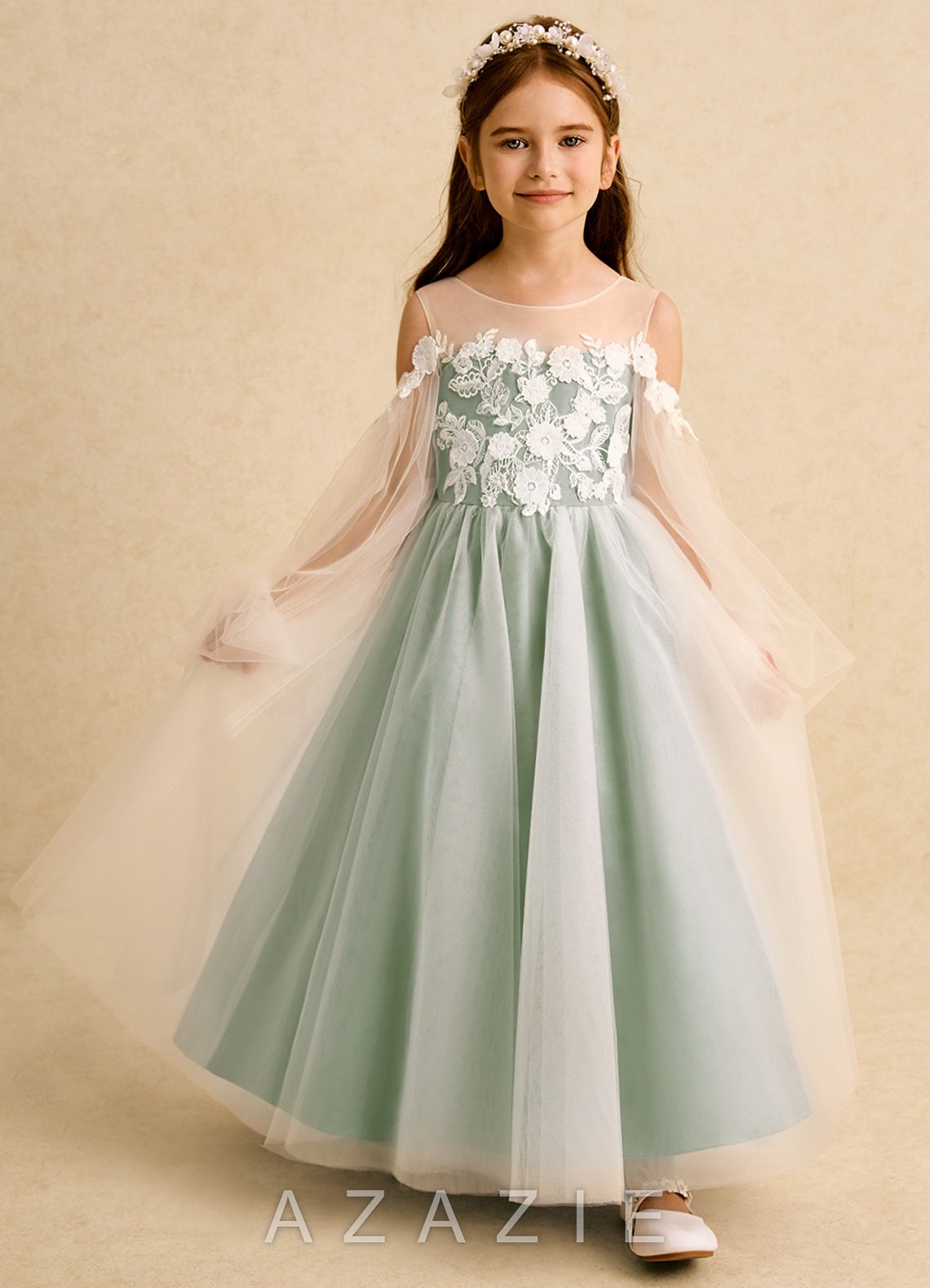 Azazie Zimi Dusty Sage Ball-Gown Sweetheart Neckline Tulle Dress dusty_sage