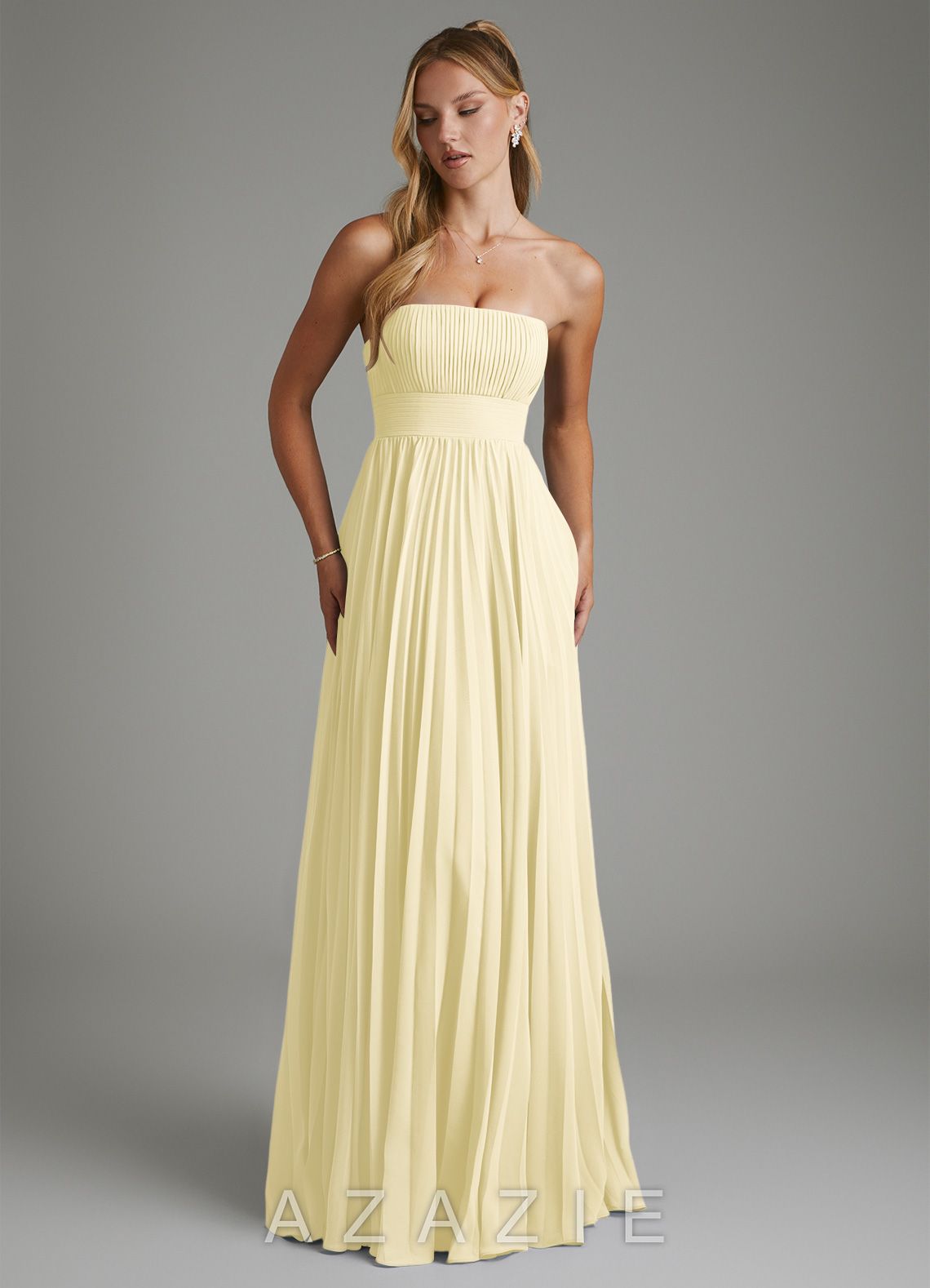 Azazie Ari Lemon Sorbet A-Line Strapless Chiffon Dress lemon_sorbet