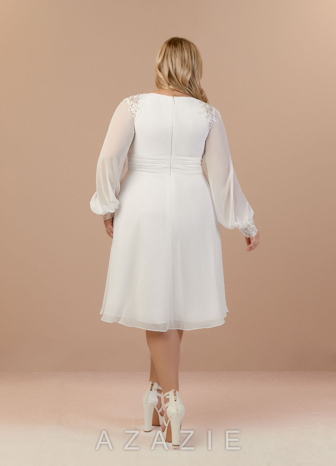Azazie Amila Wedding Dress Diamond White A-Line V-Neck Lace Chiffon Dress