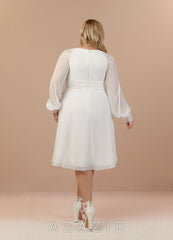 Azazie Amila Wedding Dress Diamond White A-Line V-Neck Lace Chiffon Dress