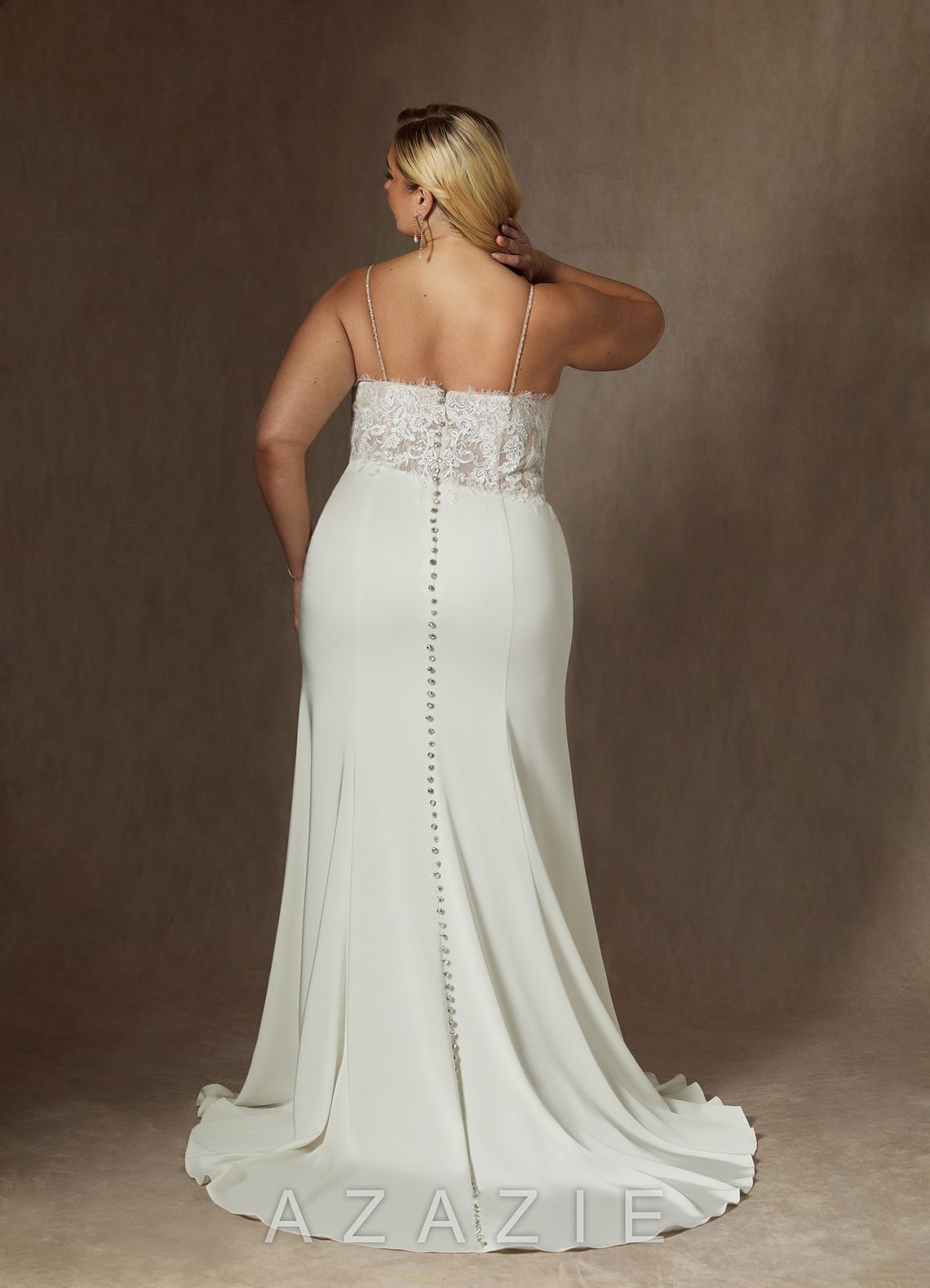 Azazie Nyx Wedding Dress Diamond White Mermaid V-Neck Sequins Stretch Satin Dress diamond_white