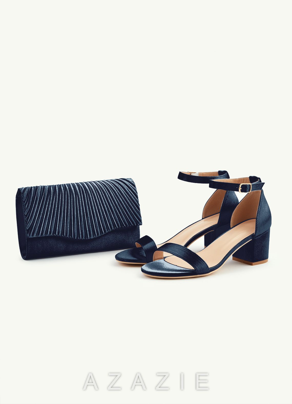 Matching Color Pleated Metallic Satin Envelope Clutch  dark_navy