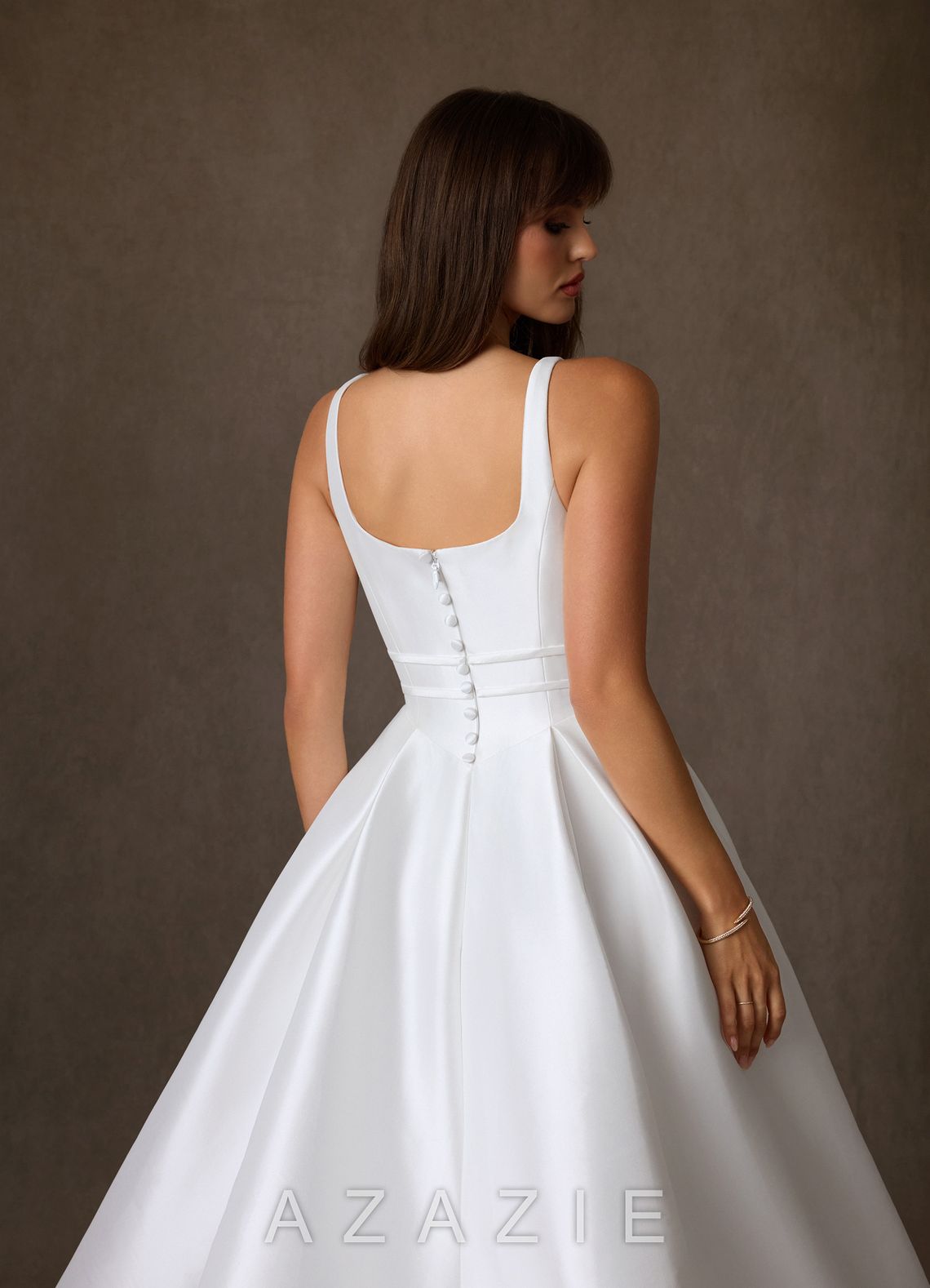 Azazie Cynthia Diamond White Ball-Gown with Pockets Stretch Mikado Dress