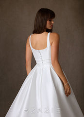 Azazie Cynthia Diamond White Ball-Gown with Pockets Stretch Mikado Dress