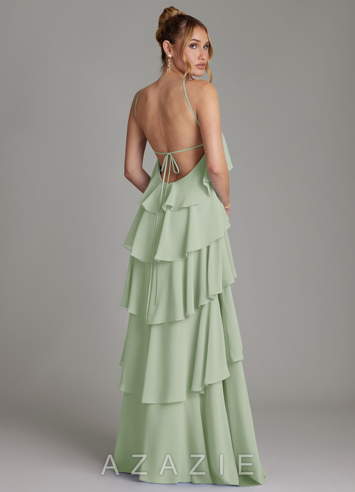 Azazie Deena Dusty Sage A-Line Ruched Chiffon Dress dusty_sage