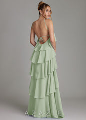 Azazie Deena Dusty Sage A-Line Ruched Chiffon Dress dusty_sage