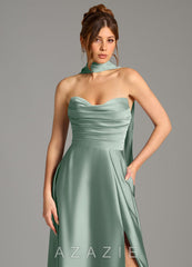 Azazie Ayla Agave A-Line Corset Stretch Satin Dress agave