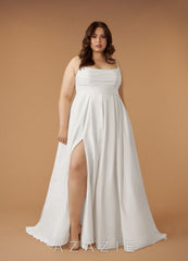 Azazie Caymus Wedding Dress Diamond White A-Line Scoop Pleated Crepe Back Satin Dress diamond_white