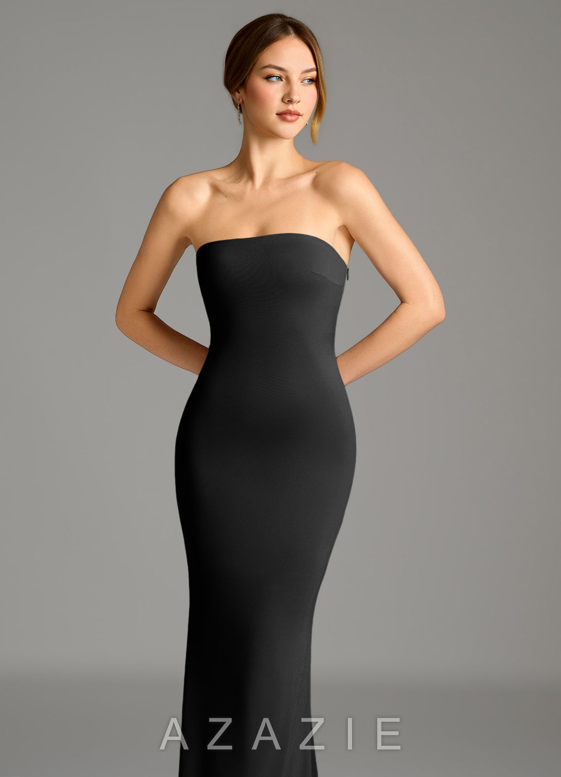 Azazie Shaniya Black Mermaid Strapless Premium Stretch Jersey Dress black