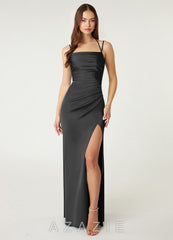 Azazie Desi Black Sheath Halter Corset Stretch Satin Dress