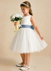 Azazie Sosie Ivory Dusty Blue A-Line Pleated Tulle Dress ivory/dusty_blue
