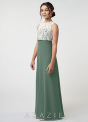 Azazie Rana Junior Eucalyptus A-Line Lace Chiffon Dress eucalyptus