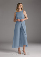 Azazie Anitta Dusty Blue Jumpsuit/Pantsuit Pleated Stretch Crepe Dress