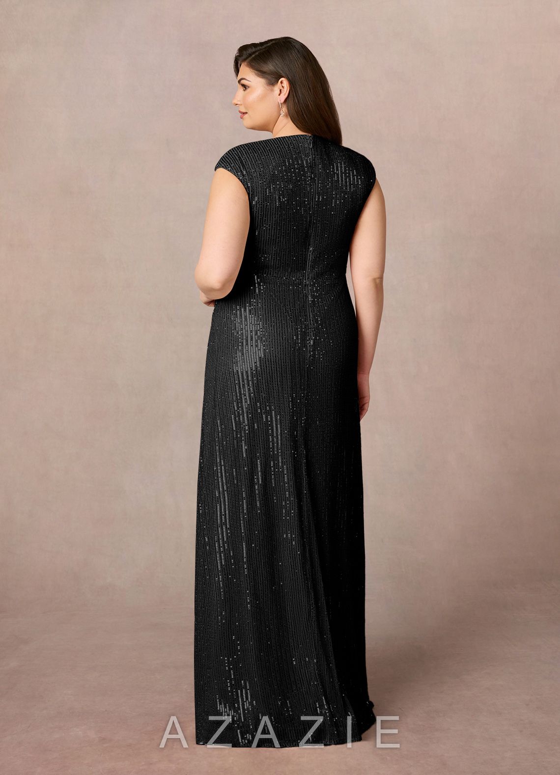 Azazie Sacramento Black A-Line Ruched Sequins Dress black