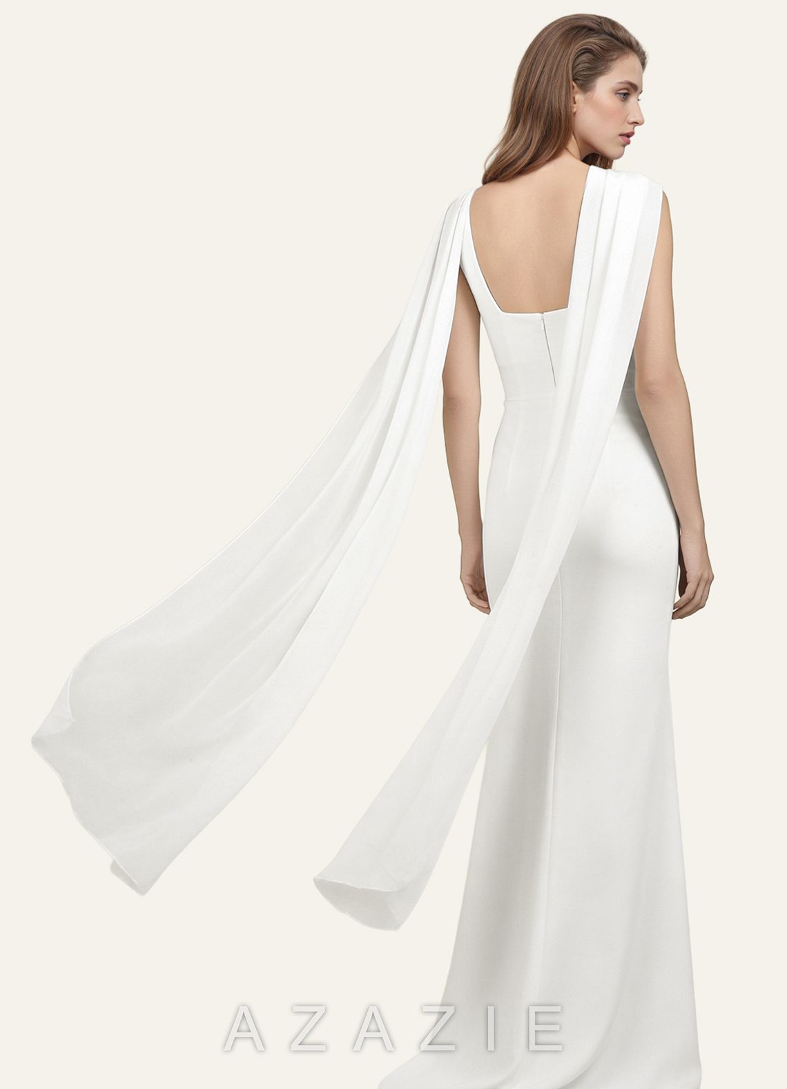 Azazie Chiffon Bridal Shawl Extra Long  ivory