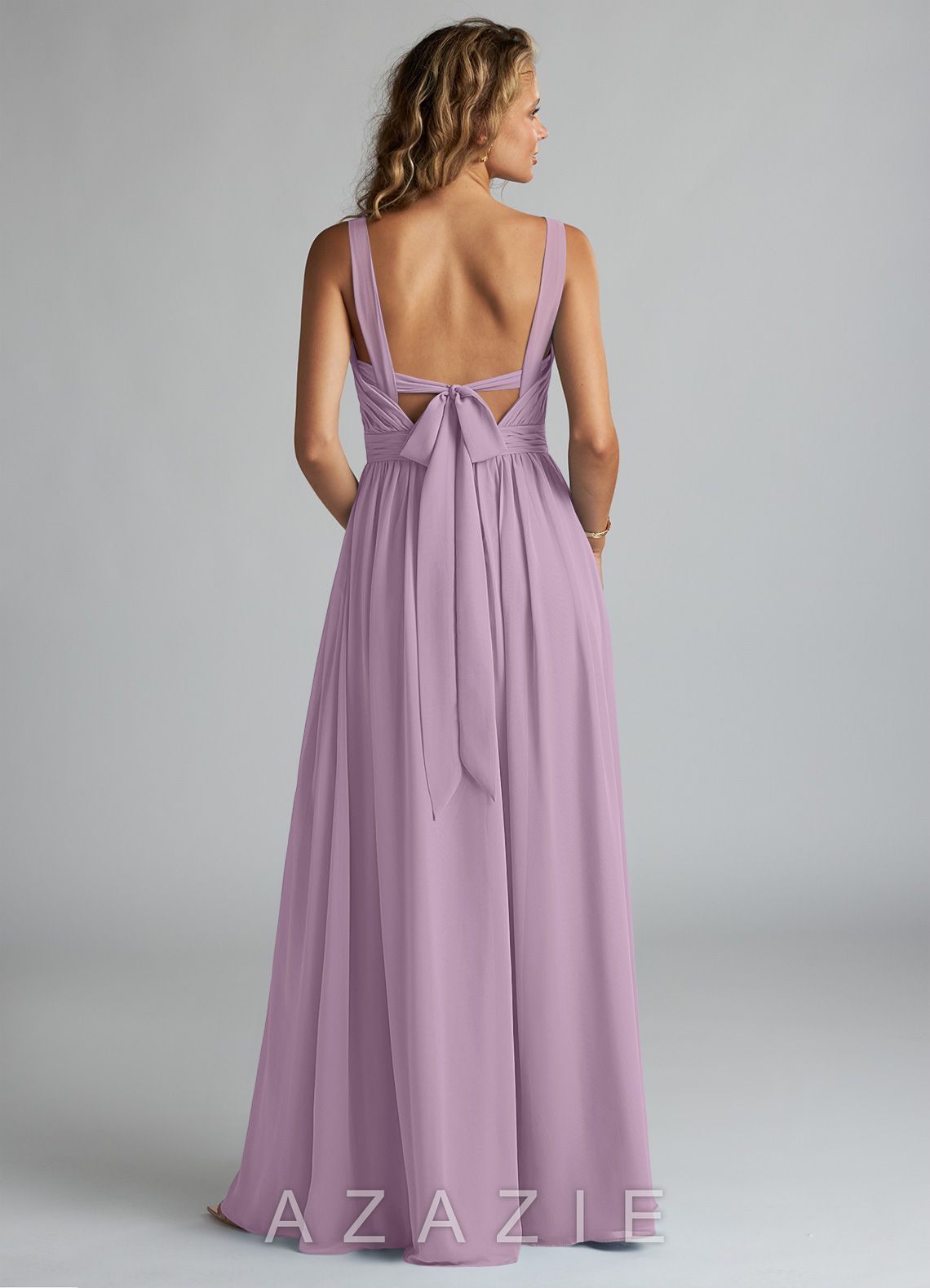 Azazie Aziza Wisteria A-Line V-Neck Pleated Chiffon Dress wisteria