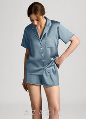 Satin Lurex Trim Short Sleeve Pajama Set