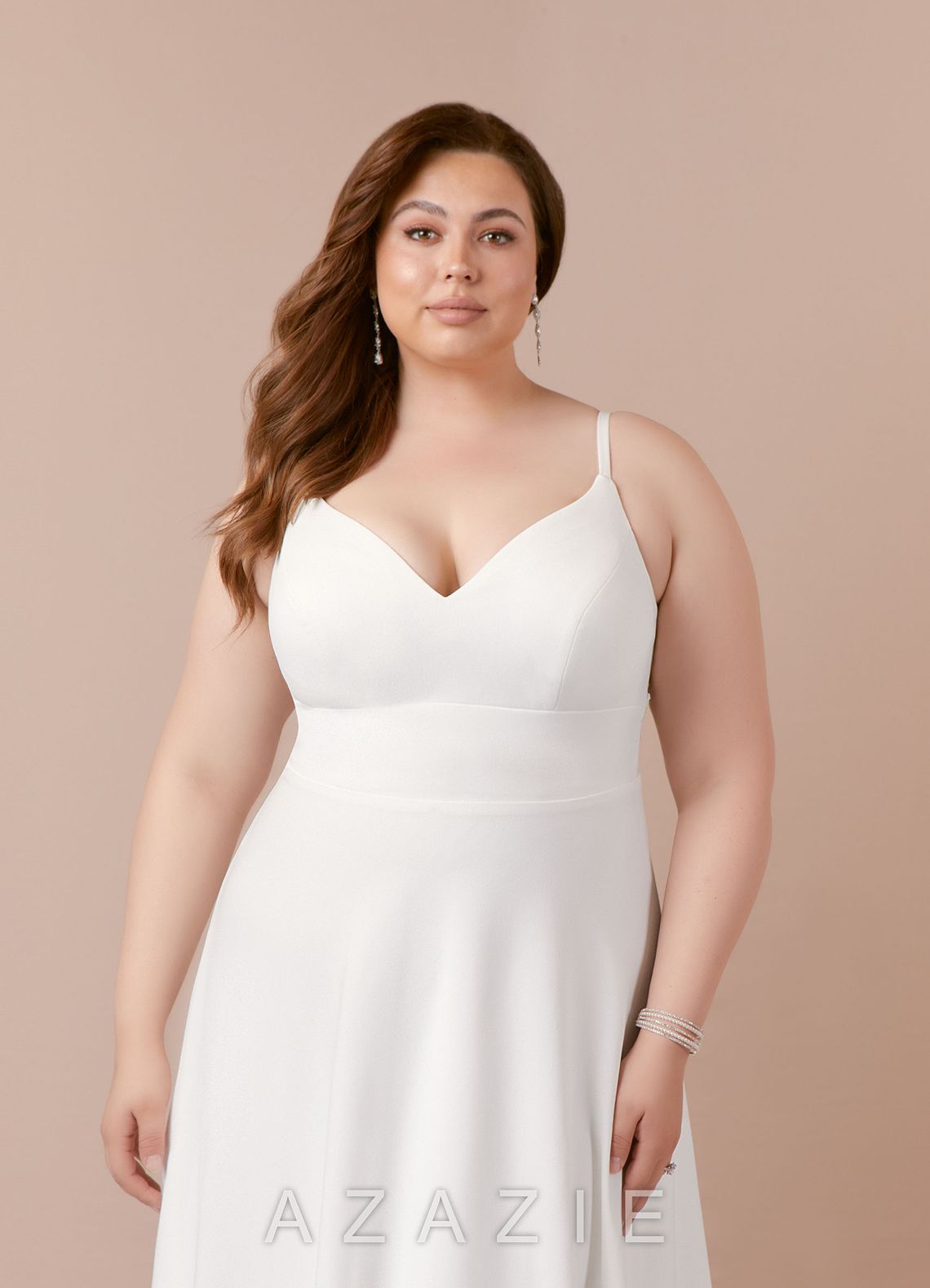Azazie Xena Wedding Dress Diamond White A-Line V-Neck Sequins Stretch Crepe Dress diamond_white