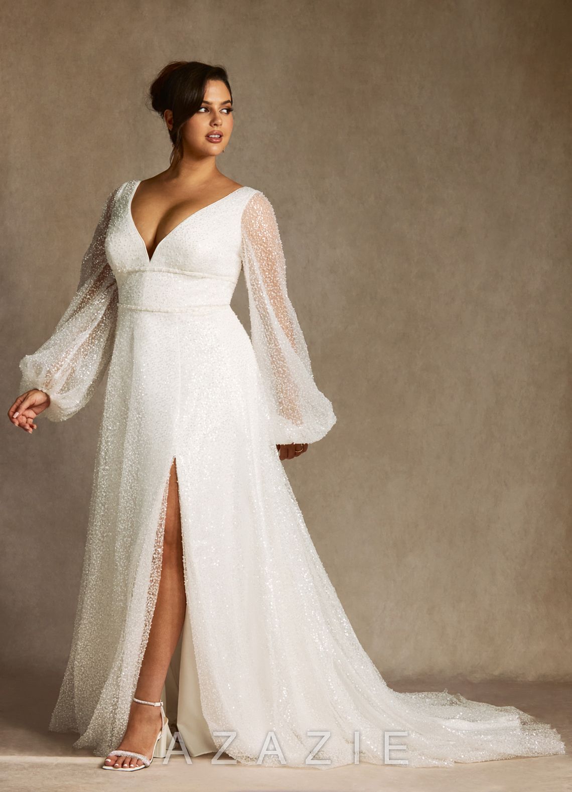 Azazie Gaia Wedding Dress Diamond White A-Line V-Neck Beading Dress diamond_white