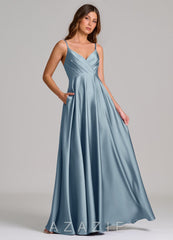 Azazie Amani Dusty Blue A-Line Pleated Stretch Satin Dress dusty_blue