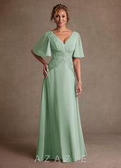Azazie Milliat Agave A-Line Lace Chiffon Dress