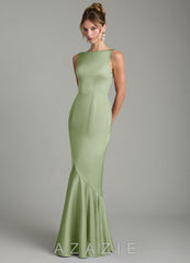 Azazie Tamera Dusty Sage Mermaid Pleated Stretch Satin Dress dusty_sage
