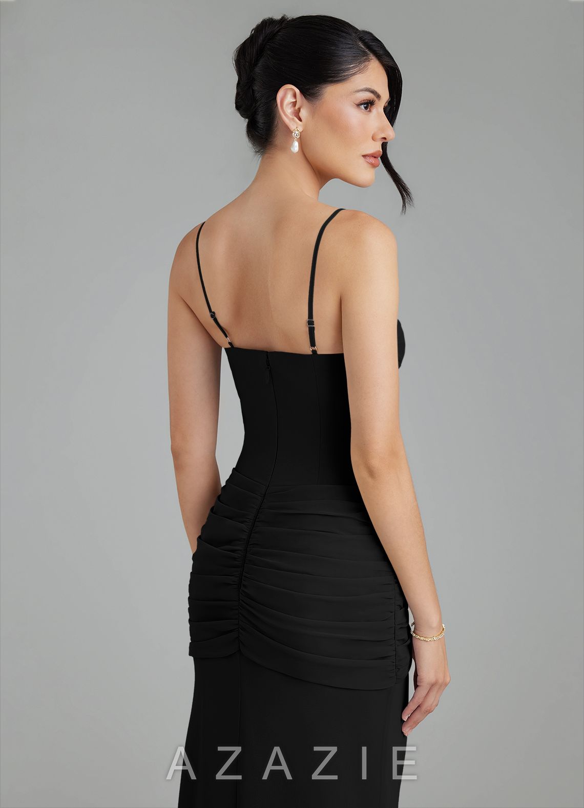 Azazie Cassie Black Sheath Sweetheart Neckline Chiffon Dress black