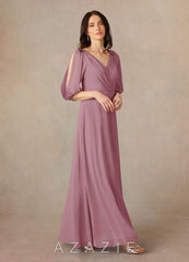 Azazie Bronwyn Vintage Mauve A-Line V-Neck Ruched Chiffon Dress