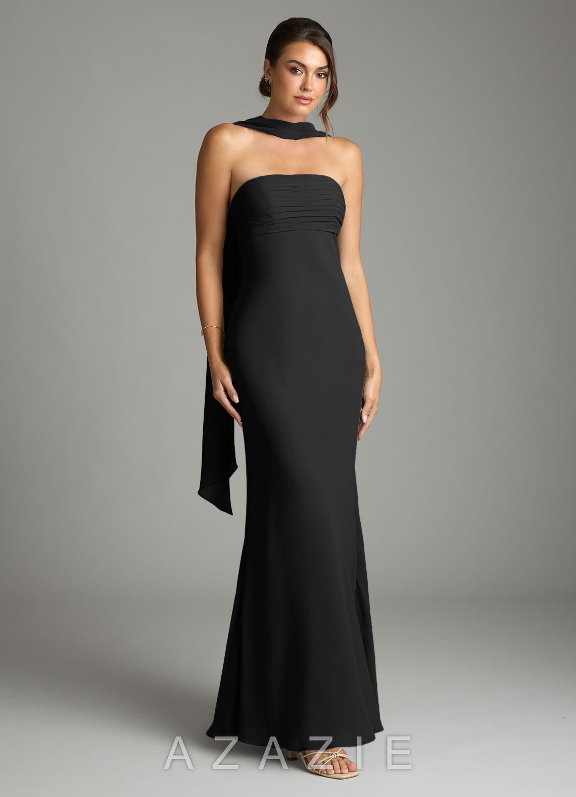 Azazie Saylor Black Mermaid Strapless Chiffon Dress