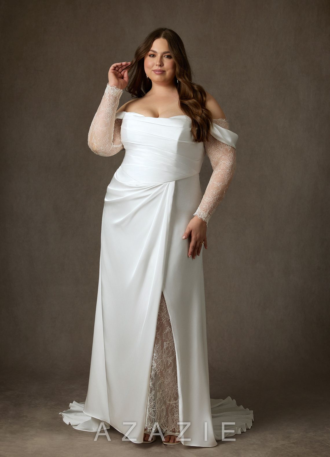 Azazie Alexa Diamond White A-Line Sweetheart Neckline Lace Dress
