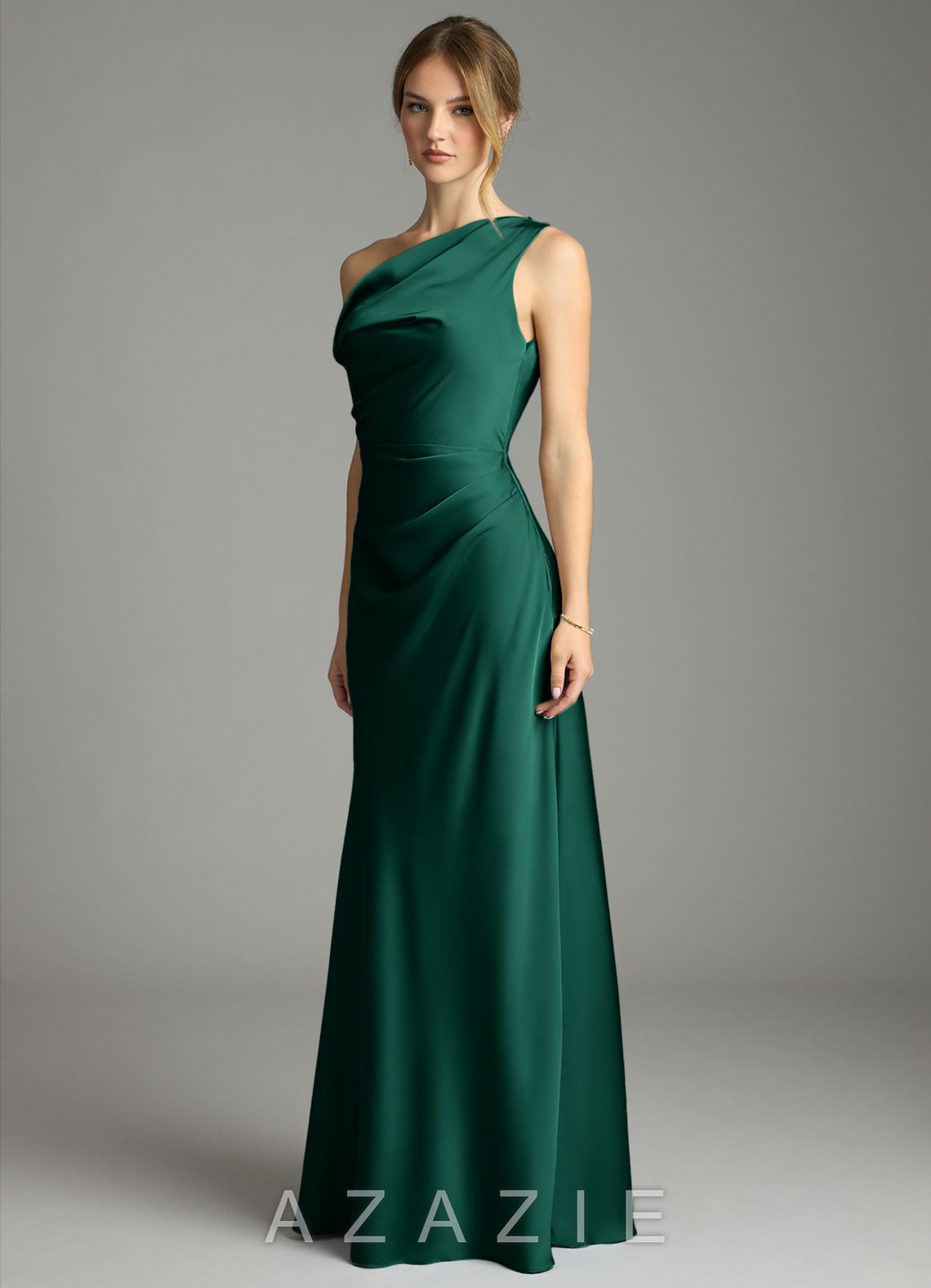 Azazie Emerson Emerald Mermaid Off the Shoulder Stretch Satin Dress emerald