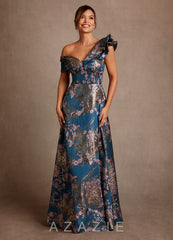 Azazie Des Moines Teal Floral A-Line One Shoulder Floral Jacquard Dress teal_floral