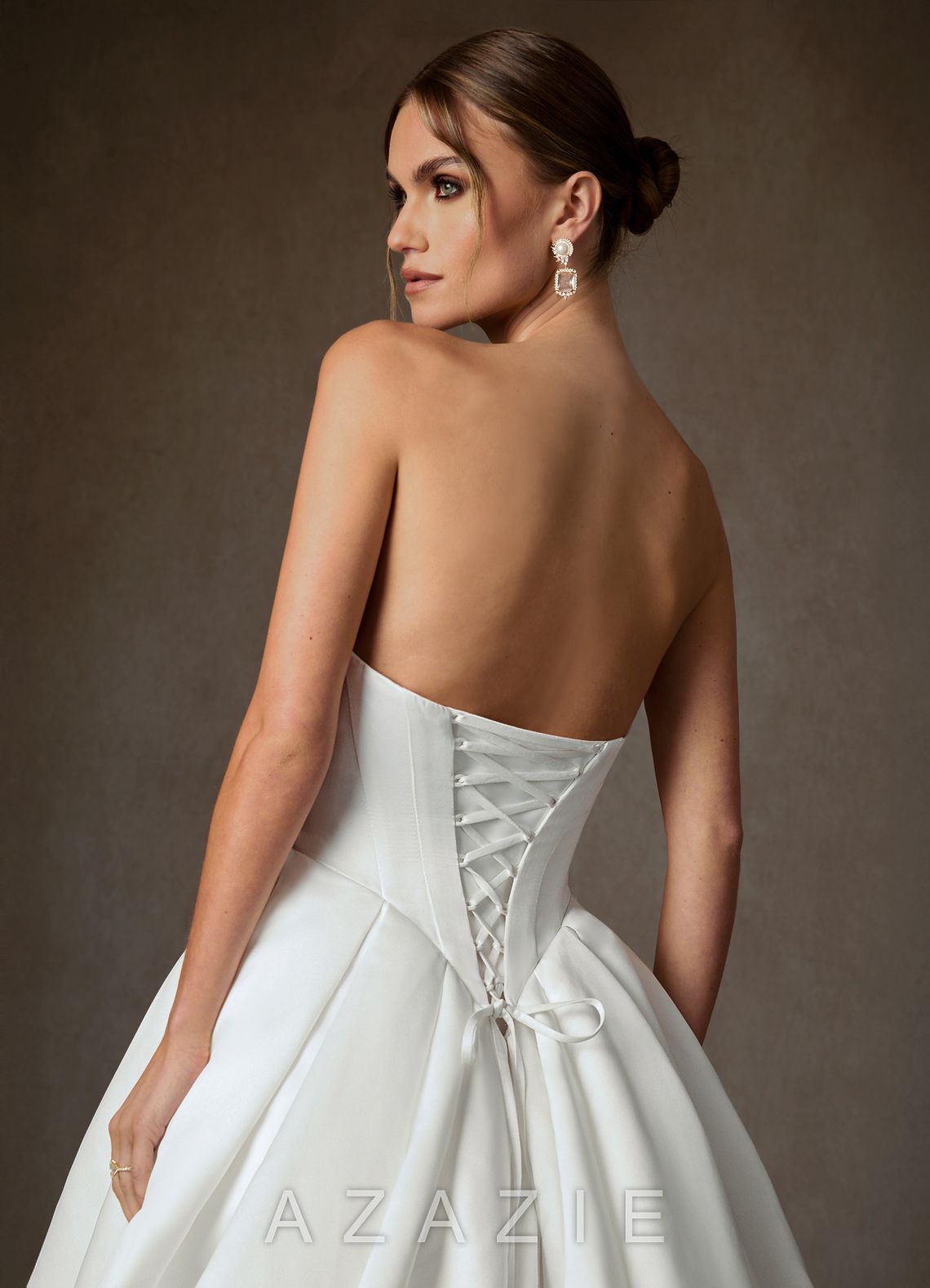 Azazie Suki Diamond White Ball-Gown Off the Shoulder Satin Dress